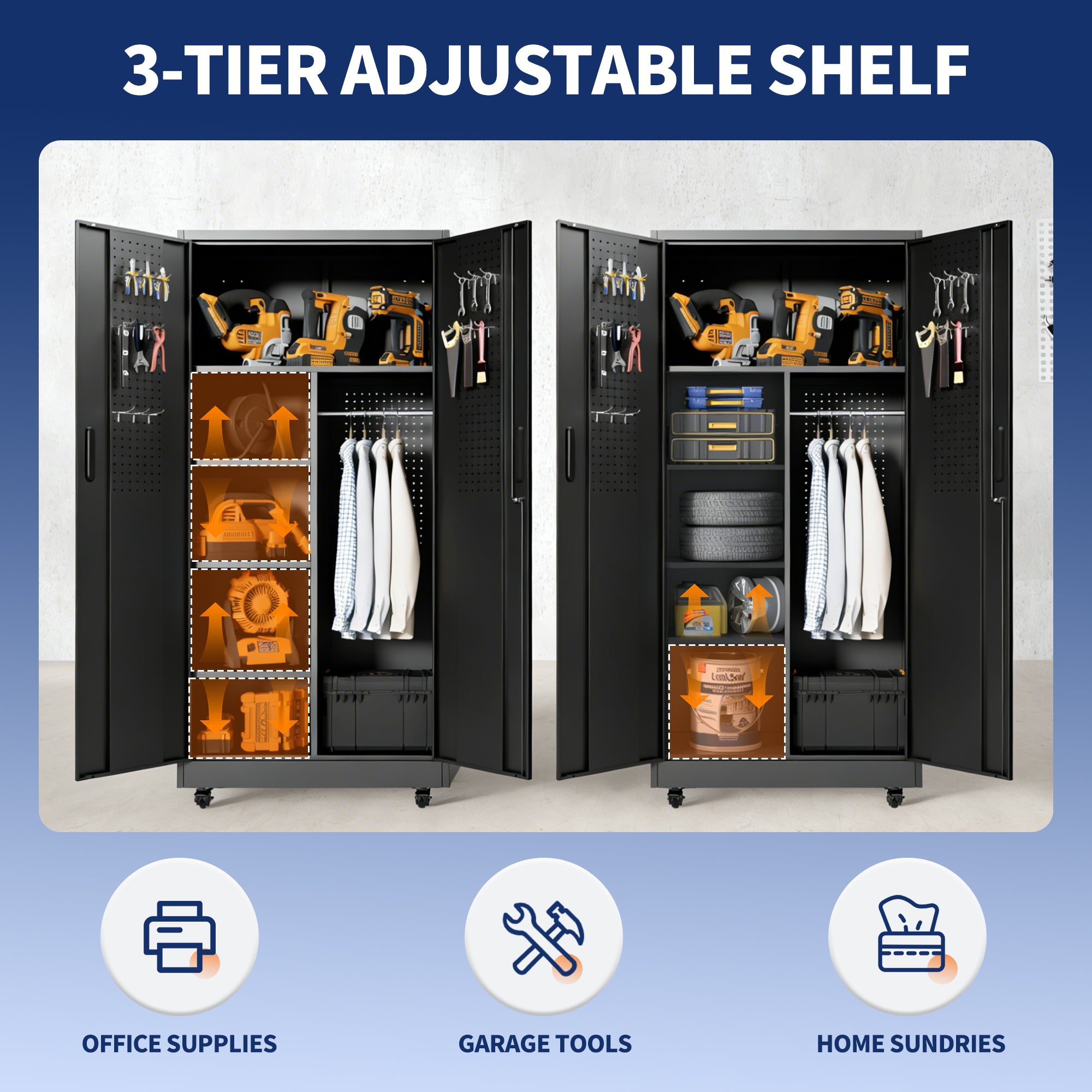 Rolling Metal Storage Locker Cabinet with Lockable Doors - 71