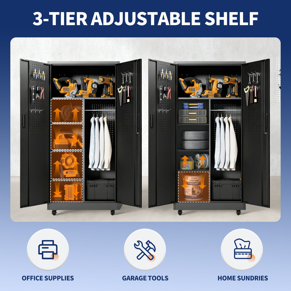 Rolling Metal Storage Locker Cabinet with Lockable Doors - 71