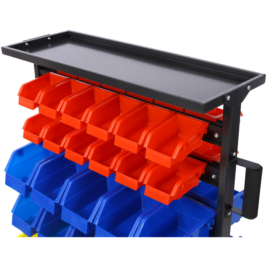 6-Tier Dual-Sided Rolling Bin Rack , 350 Pound Capacity, Includes 60 Organizer Bins, with Tray and Casters