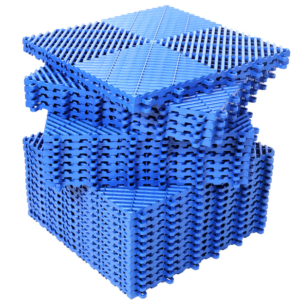 25pcs Plastic Garage Floor Mats,15.6'x15.6' Size,Non-Slip Interlocking Plastic Garage Floor Mat,Splicing Drainage Floor Tile and Shower Mat, for Garage, Garden, Kitchen & Outdoor, Blue