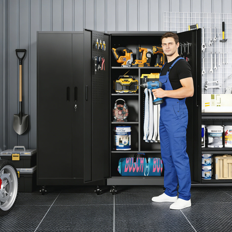Rolling Metal Storage Locker Cabinet with Lockable Doors - 71