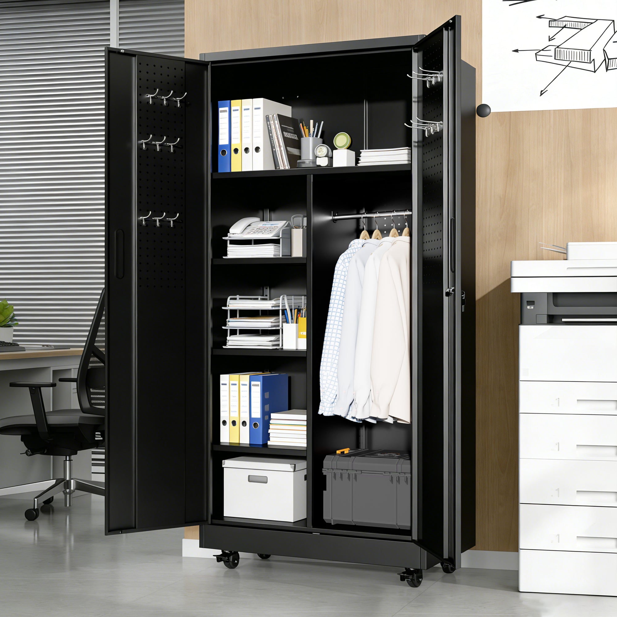 Rolling Metal Storage Locker Cabinet with Lockable Doors - 71