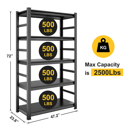 5 Tier Heavy Duty Metal Garage Adjustable Rack Shelving H72 * W47.2 * D23.6