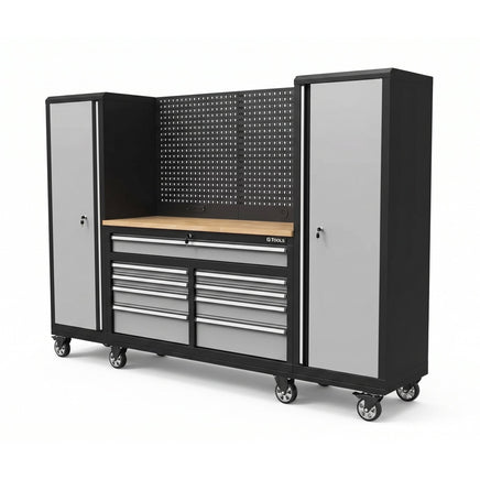 100" Rolling Tool Chest Workstation with Bench Top & Side Cabinets