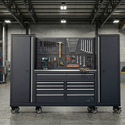 100" Rolling Tool Chest Workstation with Bench Top & Side Cabinets
