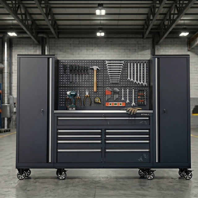 100" Rolling Tool Chest Workstation with Bench Top & Side Cabinets