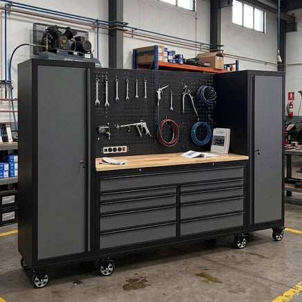 101" Rolling Tool Chest Workstation with Bench Top & Side Cabinets