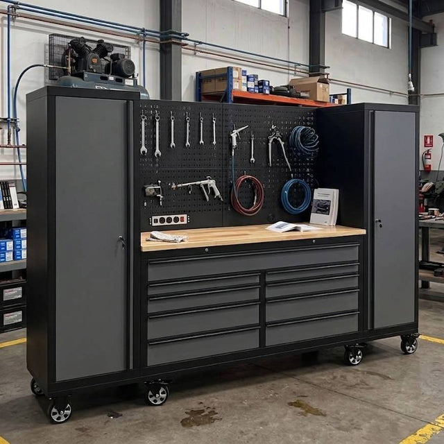 100" Rolling Tool Chest Workstation with Bench Top & Side Cabinets