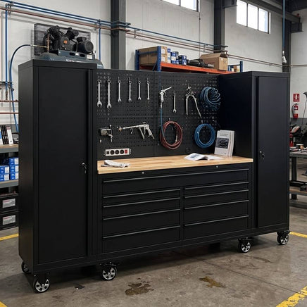 101" Rolling Tool Chest Workstation with Bench Top & Side Cabinets