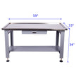 Metal workbench with drawer, storage shelf, and dimensions 59x33x34 inches