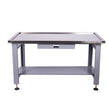 Metal tool workbench with drawer and lower shelf, garage or workshop storage table