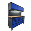 72 inch Rolling Tool Chest with Light & Power Strips, Workbench, Upper Cabinets & Pegboard