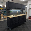 72 inch Rolling Tool Chest with Light & Power Strips, Workbench, Upper Cabinets & Pegboard