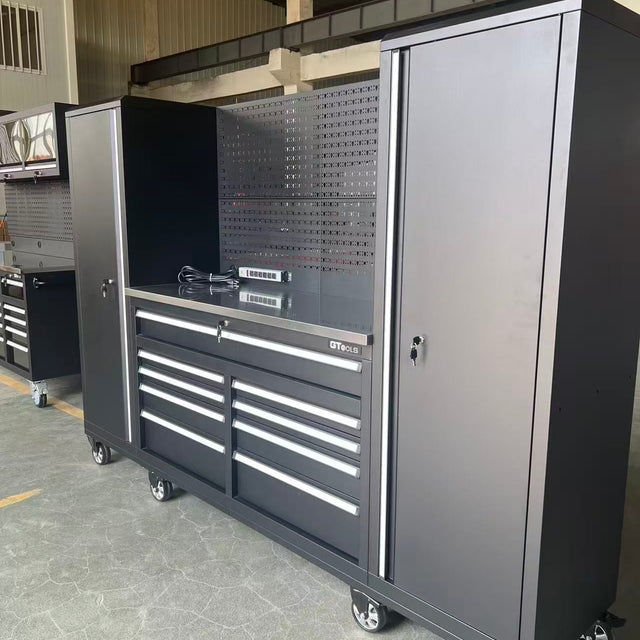 100" Rolling Tool Chest Workstation with Bench Top & Side Cabinets