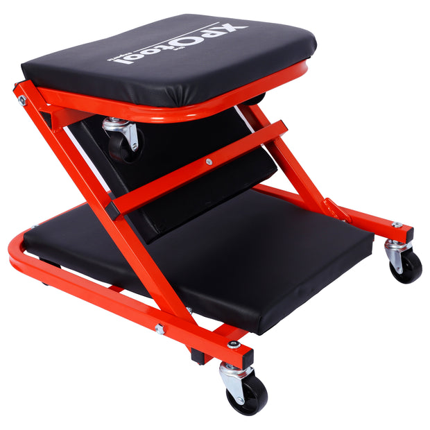 36" 2-in-1 Folding Mechanic Creeper & Roller Seat - 300 lbs Capacity, Red