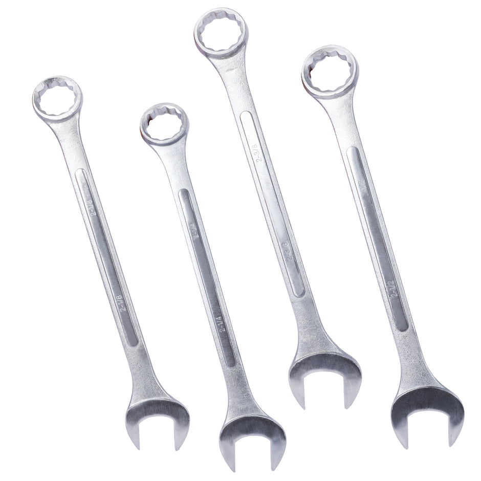 4 PC chrome plated SAE Jumbo Combination Wrench Set Extra Large, storage bag included