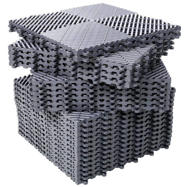 25pcs Plastic Garage Floor Mats,15.6'x15.6' Size,Non-Slip Interlocking Plastic Garage Floor Mat,Splicing Drainage Floor Tile and Shower Mat, for Garage, Garden, Kitchen & Outdoor, Gray