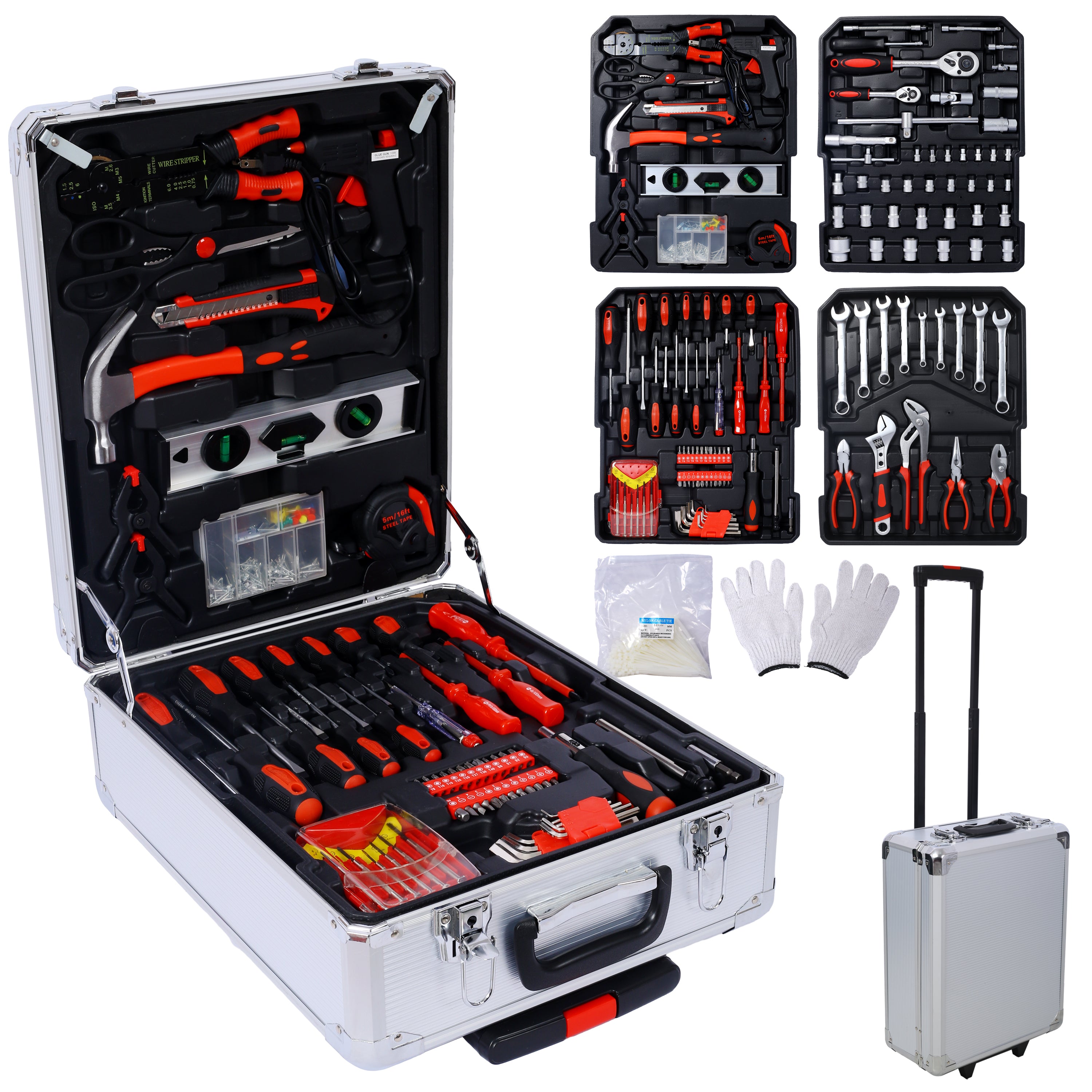 899-Piece Master Home Repair Kit with 4-Drawer Rolling Black/Silver Case