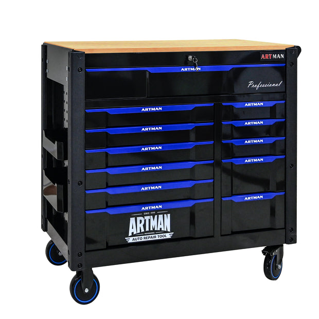44" Toolchest 12-Layer Drawer Multi-Purpose Tool Cart with Wheels and Wooden Countertops