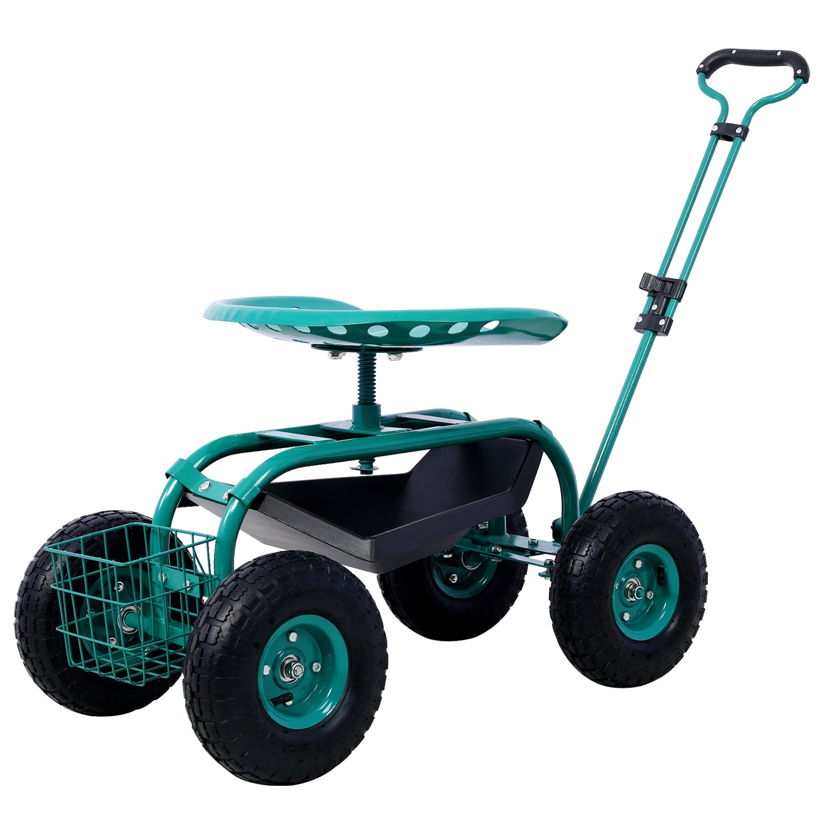 360 Swivel Rolling Garden Scooter Cart Seat with Wheels and Tool Tray