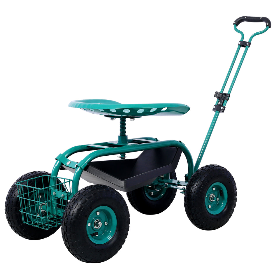 360 Swivel Rolling Garden Scooter Cart Seat with Wheels and Tool Tray
