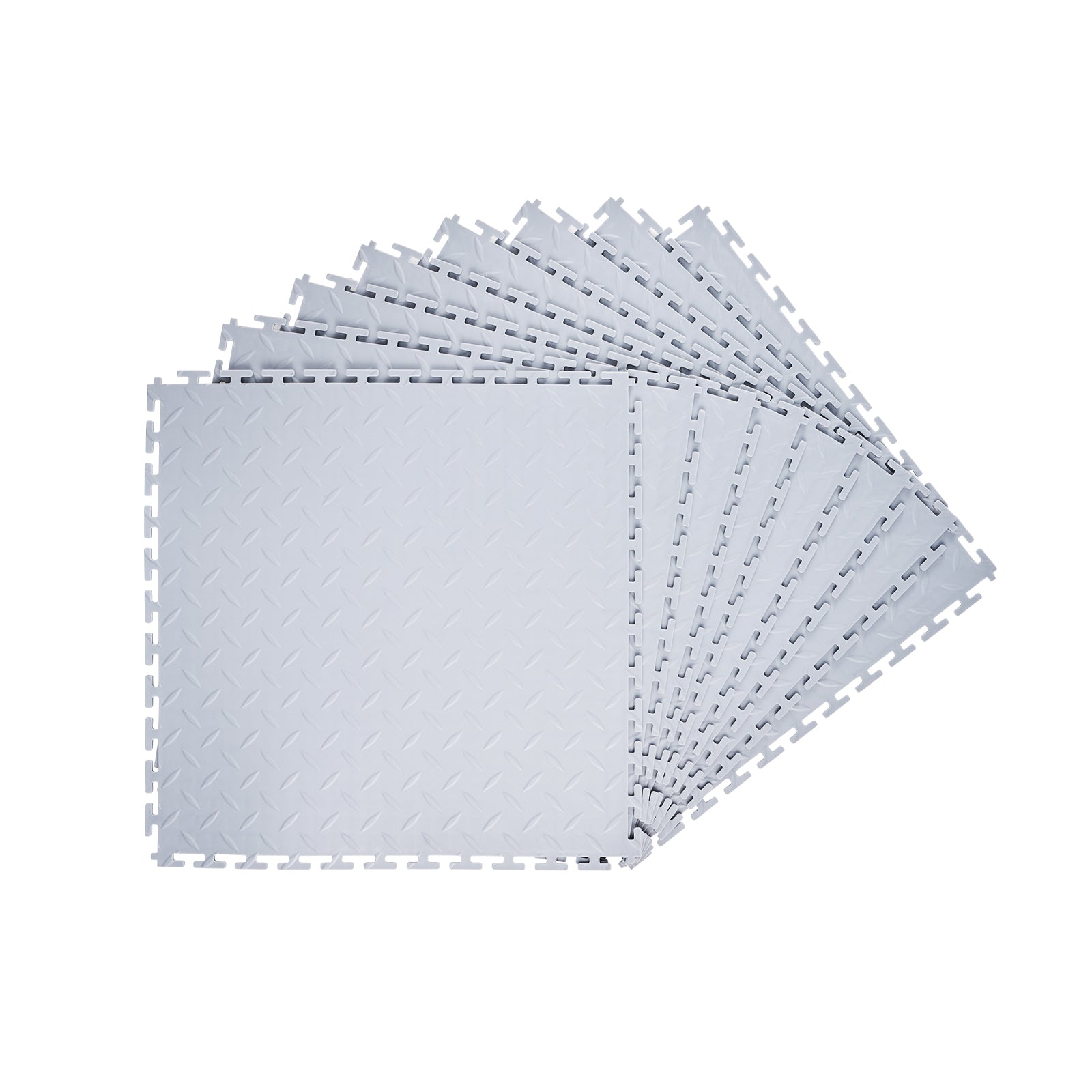 Garage Floor Tiles Interlocking, 8 Pack 20.2 x 20.2 x 0.2 in Interlocking Modular Garage Flooring Tiles, Diamond Plate Slip-Resistant PVC Mats for Workshop,Warehouse,Tool Room, Silver
