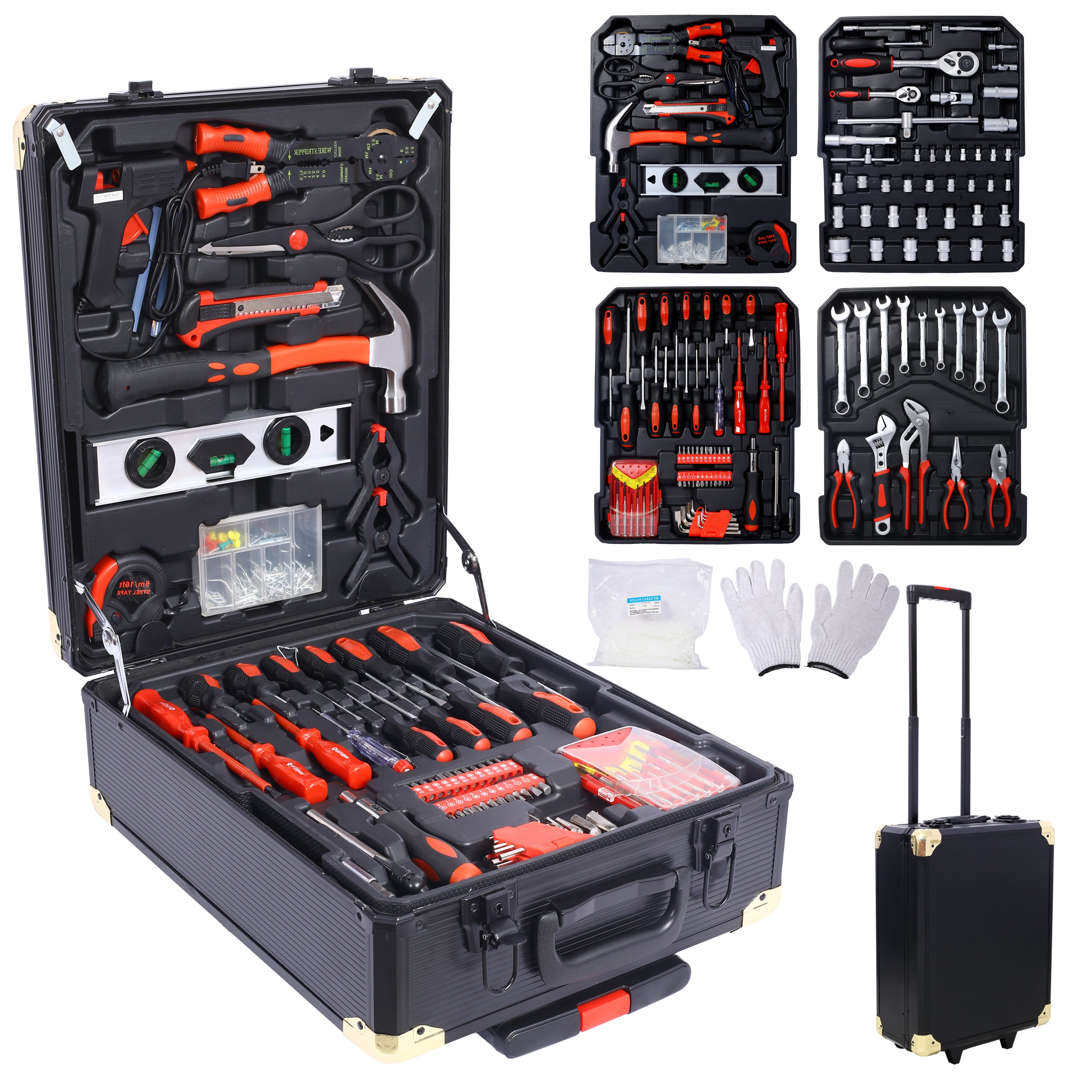 899-Piece Master Home Repair Kit with 4-Drawer Rolling Black/Silver Case